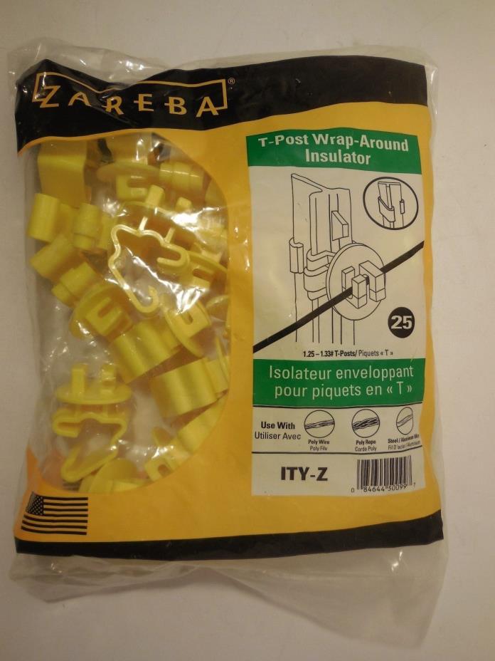 25 Snug-Fitting T-Post Insulator, For Use With Studded T-Post, Yellow Zareba