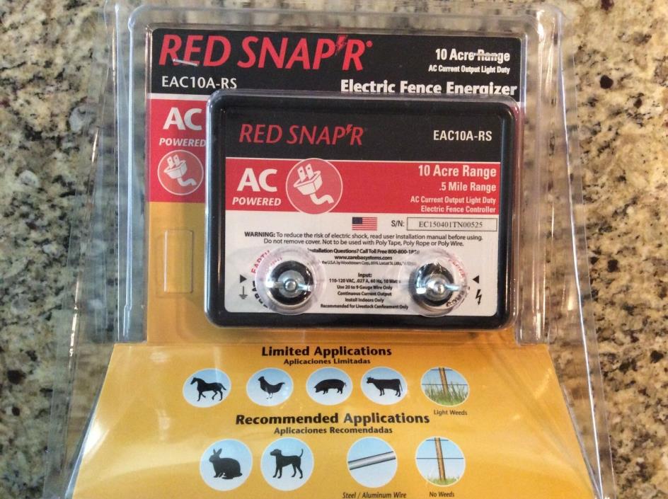 Red SnapR Electric Fence Controller EAC10A-RS 10 Acre Range .5 Mile Range NEW!