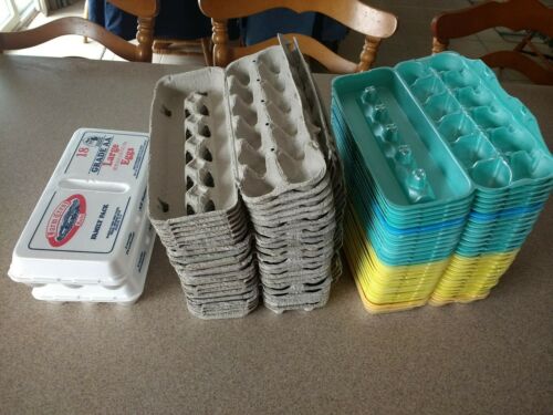 Lot of 50 used once empty egg cartons 12 and 18ct cardboard and Styrofoam