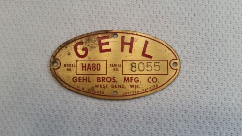 GEHL Bros MFG farm equipment brass tag West Bend, Wis., USA