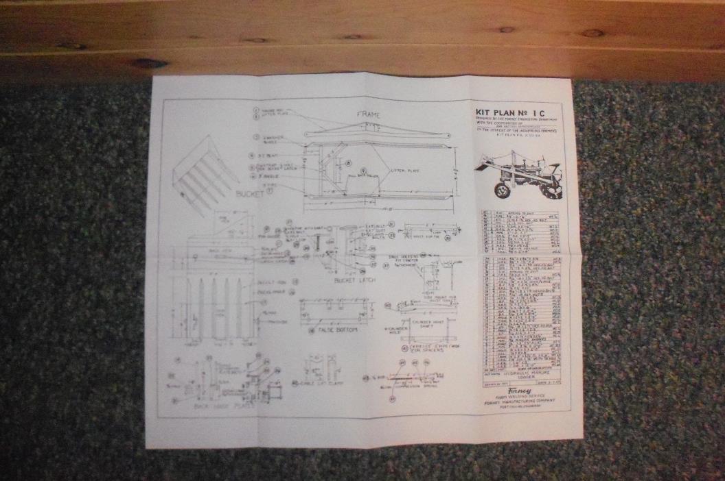 FORNEY HYDRAULIC MANURE LOADER 1949 KIT PLAN No. 1C