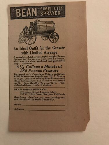 Bean Sprayer Hit Miss Stationary Cushman Cub Engine Vintage Antique Ad