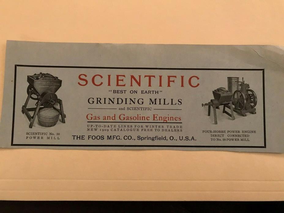 Foos Mfg Hit Miss Engine Ad Stationary Gas Engine Advertising Springfield Ohio