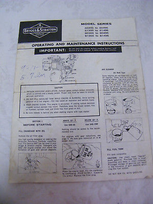 Vintage Briggs & Stratton Operating and Maintenance Instructions