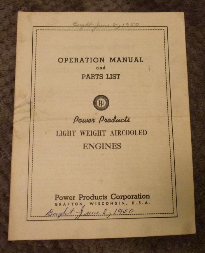 POWER PRODUCTS Vintage Light Weight Air Cooled Engines Manual