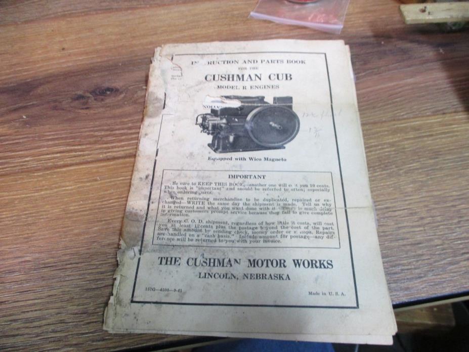 Cushman Cub Model R Instructions and parts book original printing