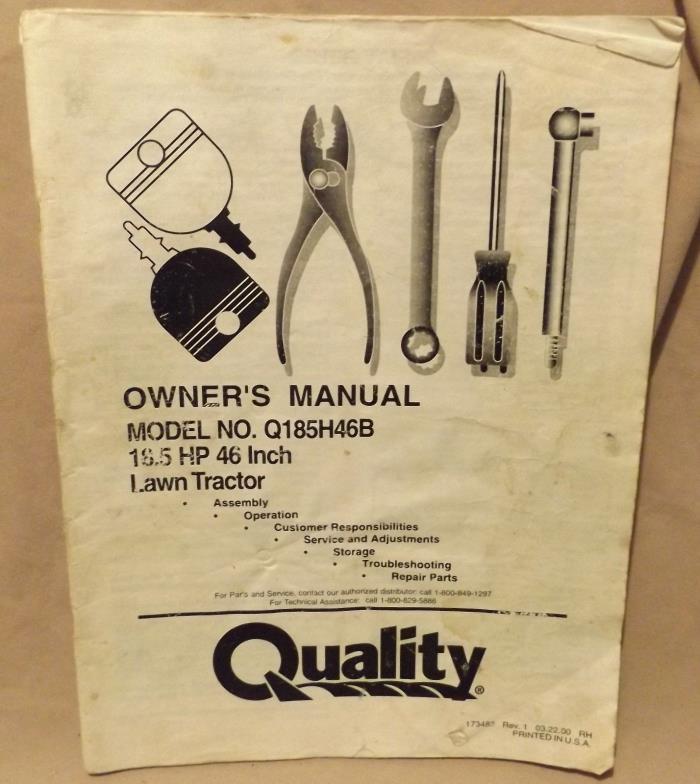 2000 Owner's Manual for QUALITY LAWN TRACTOR 18.5 hp 46