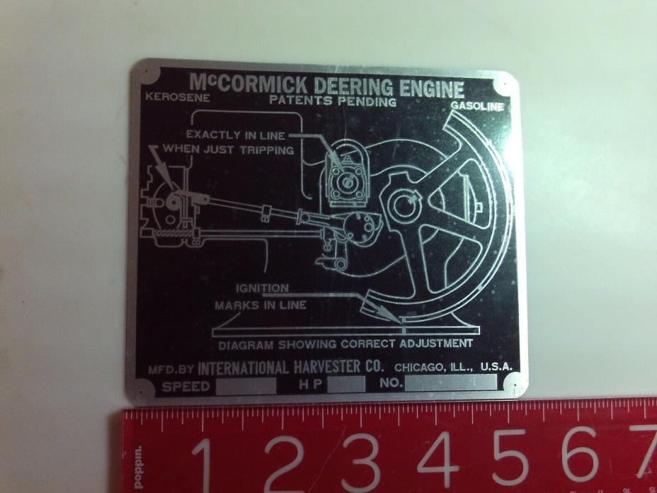 McCormick Deering Kerosene type M Timing Plate engine name tag Nameplate