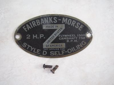 Original Hit Miss Fairbanks Morse 2HP Model Z Style D Gas Engine Plate Tag Screw