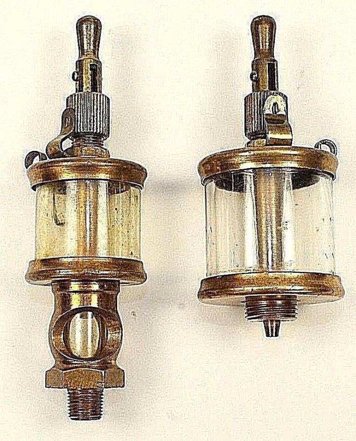 Vintage Brass Glass Lunkenheimer Sentinel Machine Tool Drip Oiler 2pc Steampunk