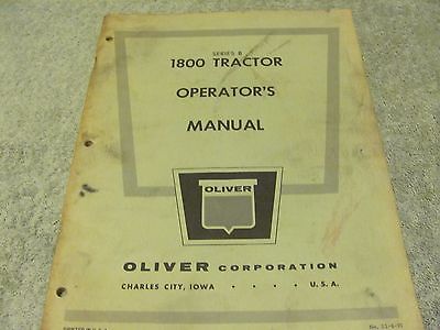 Oliver 1800 Series B Tractor Operator's Manual ORIGINAL