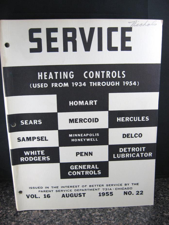 VTG 1955 Sears SERVICE Co. HEATING CONTROLS MANUAL 1934-1954 Various Mfrs.