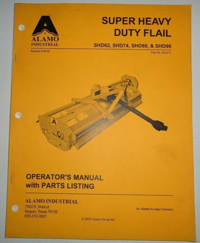 Alamo SHD62 SHD74 SHD88 SHD96 Heavy Duty Flail Mower Operators / Parts Manual