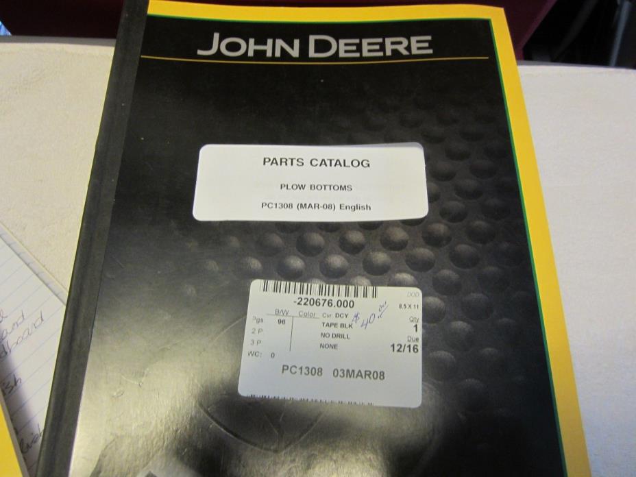 John Deere Parts Catalog Plow Bottom PC1308 English