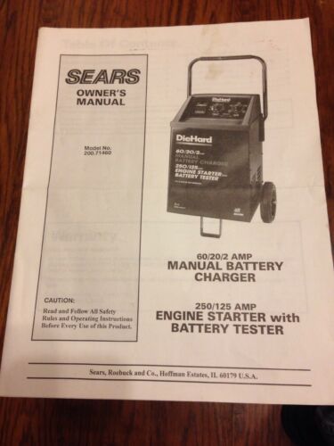 SEARS 60/20/2 BATTERY CHARGER OWNERS MANUAL MODEL #200.71460