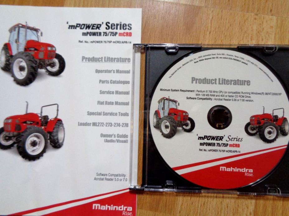 Mahindra MPower Series 75 75P tractor factory service owners parts manual cd '14
