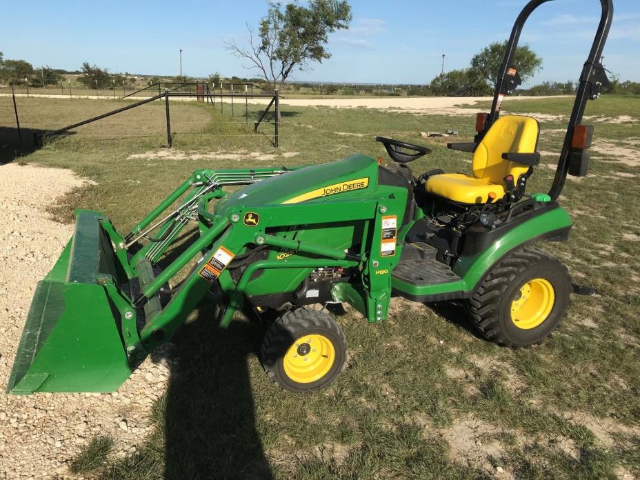 2016 John Deere 1025R Tractor with Loader, Shredder, and box blade < than 20 hrs