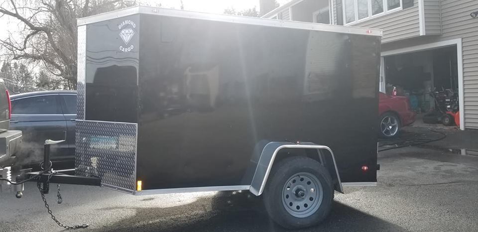 2019 5x8 5 x 8 V-Nose Enclosed Cargo Motorcycle Trailer Ramp & Side Door Black