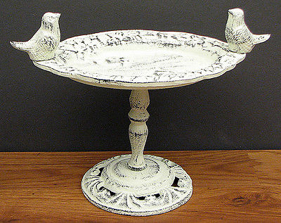 CAST IRON - Birdbath  W/Birds  Rustic Antique White Bird Feeder  Table Decor