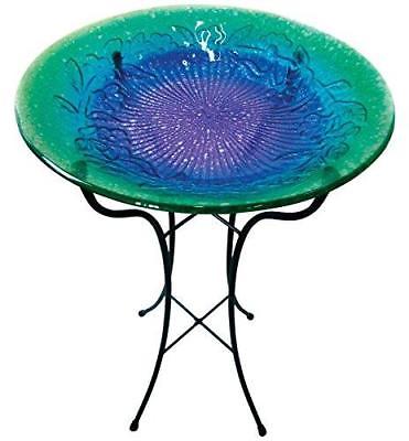 Glass Bird Bath Purp/Grn