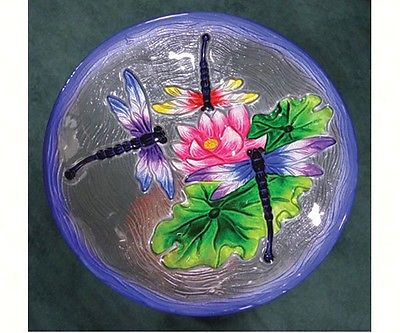 Embossed Glass DRAGONFLY Birdbath Hanging or Staked by Songbird Essentials