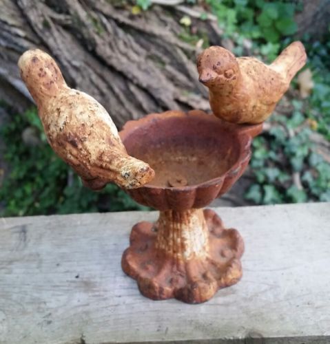 Cast Iron Mini Bird Bath Feeder Two Birds 5.5