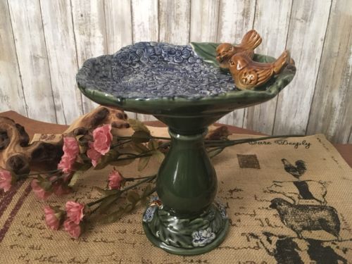 Decorative Garden Ceramic Table Top Bird Bath W/Birds NWOT!