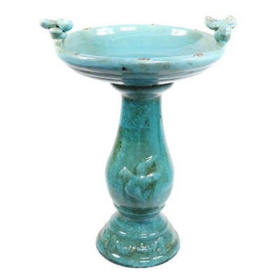 Low Bird Bath Cardinal Cockatiel Standing Wild Turquoise Ceramic Garden Patio