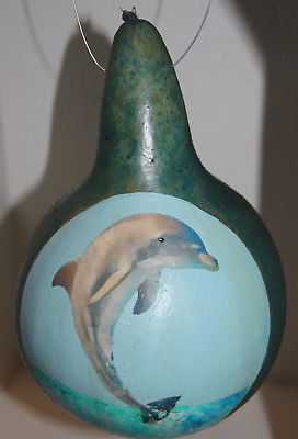gourd birdhouse with dolphin and shells