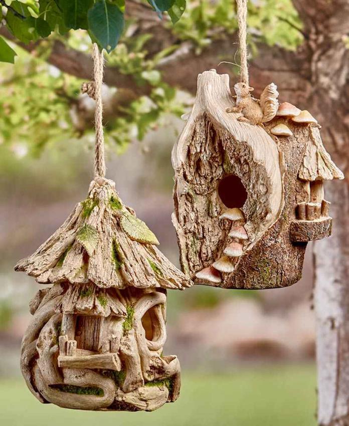 Woodland-Themed Birdhouses, Made From Cold Cast Ceramic, Two Styles To Choose