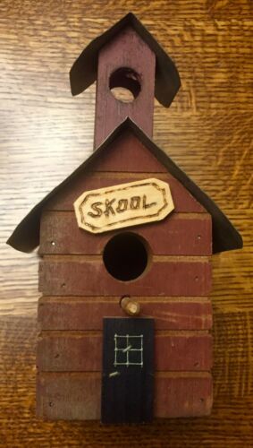 Vintage Small Schoolhouse School Folk Art Handmade Birdhouse Primitive