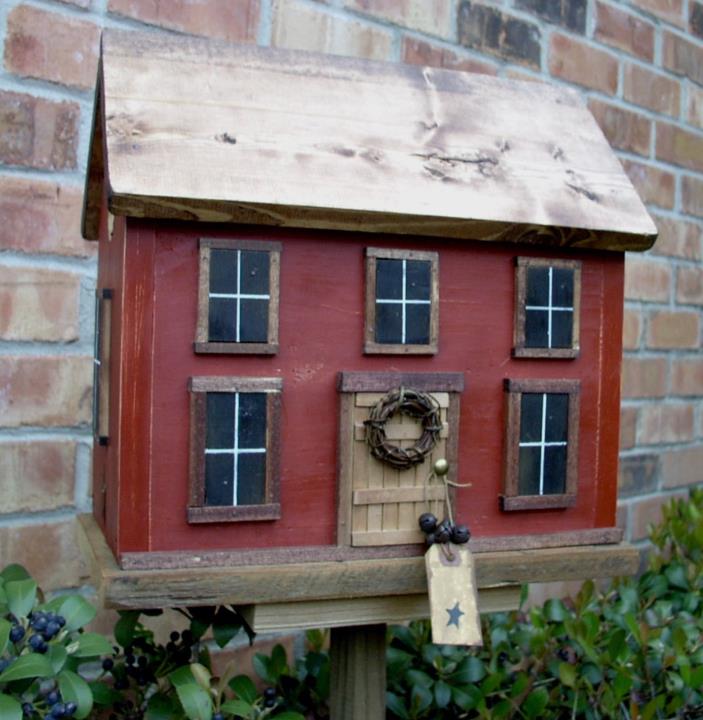Primitive Folk Art Farmhouse Rustic Handmade  Birdhouse