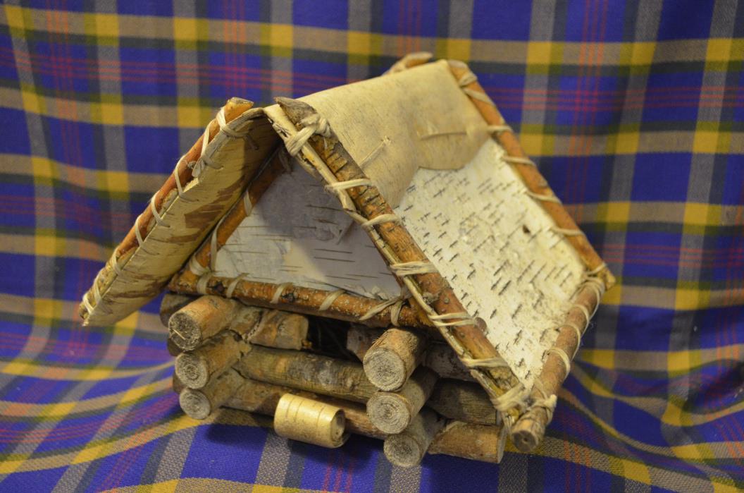 Primitive Rustic Birch Log Cabin Birdhouse with Birchbark Roof  & Part Sides-UNI