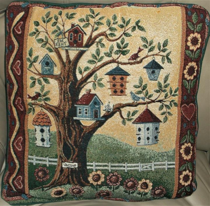 BEAUTIFUL! Tapestry CLUBHOUSE BIRD HOUSE Watching Garden Decor Pillow