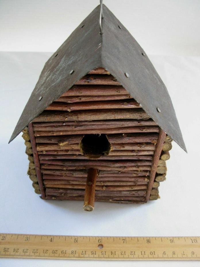 Vintage Handmade Folk Art Birdhouse Primitive Metal Roof