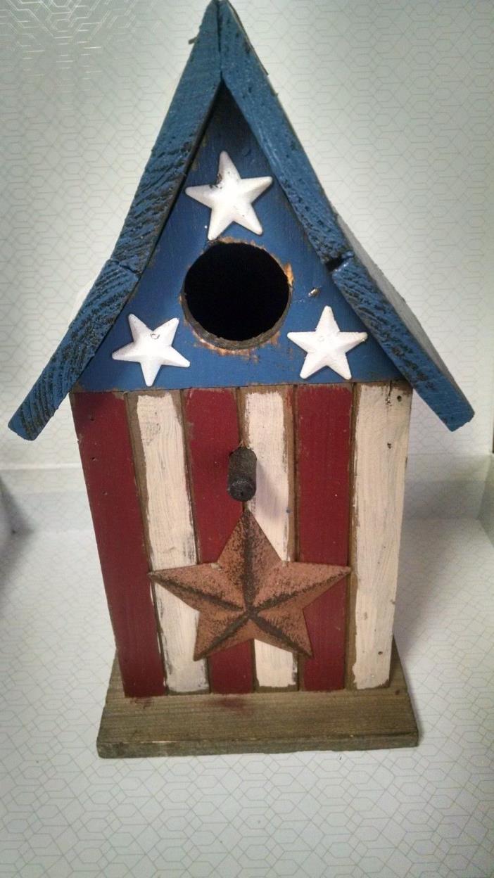 Painted Wooden Birdhouse Stars and Stripes