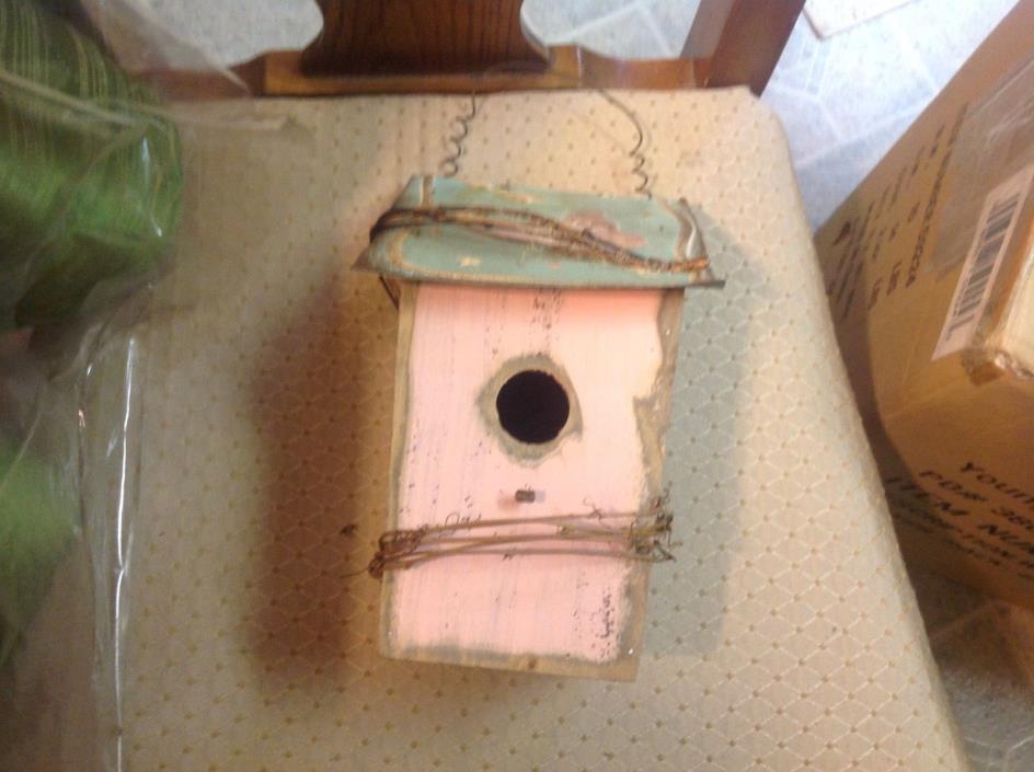 Wood Bird House:   Butterfly's Pink with Tin roof.  9