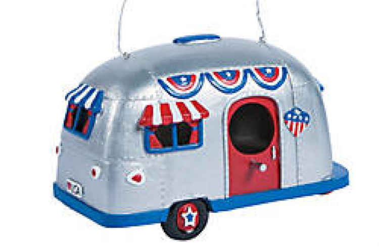 Patriotic Camper Birdhouse Resin Airstream Trailer Mobile Yard TABLETOP/Pole