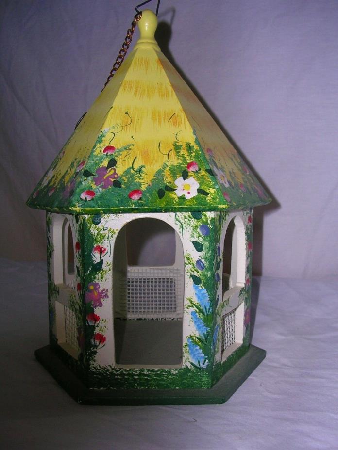 Gazebo hexagon Hand crafted wooden bird feeder/house with chain