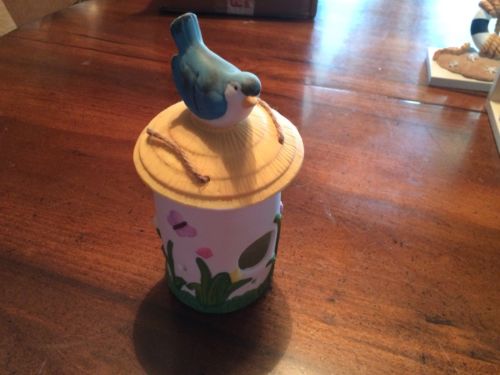 ceramic bird house  With Blue Bird On Top Two Openings