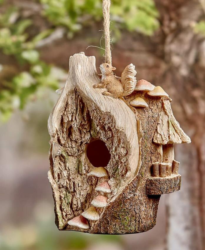 Woodland Themed Birdhouse Bird House Tree with Squirrel NEW