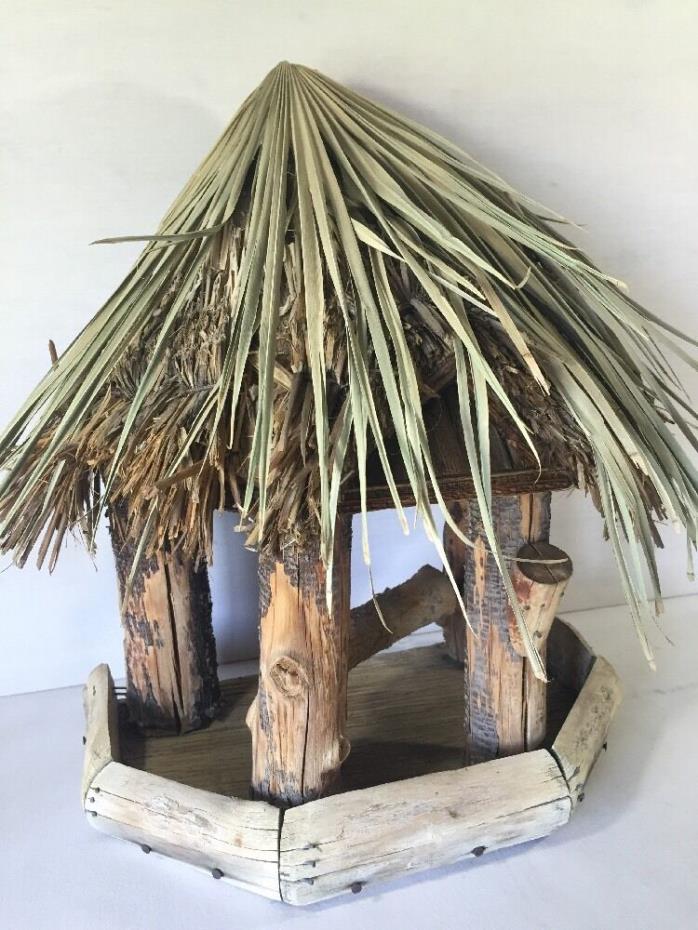Bird House Feeder Palapa Tropical Bamboo Handmade OOAK
