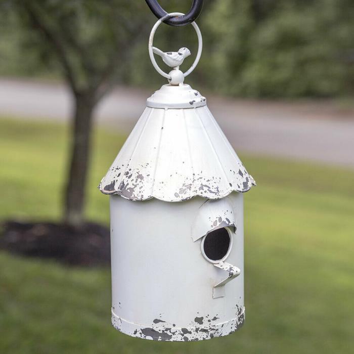Rustic Country Style Metal Cottage Birdhouse Yard, Garden Hanging Accessory