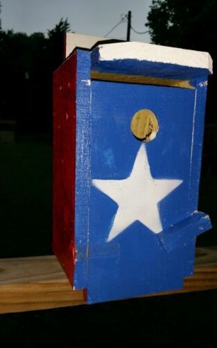 Bluebird house Red White and Blue with Star Blue Bird House Wooden Hand Crafted