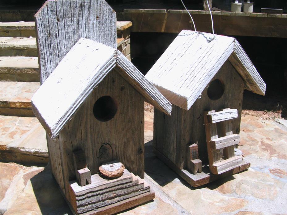 TWO primitive Barnwood Birdhouses