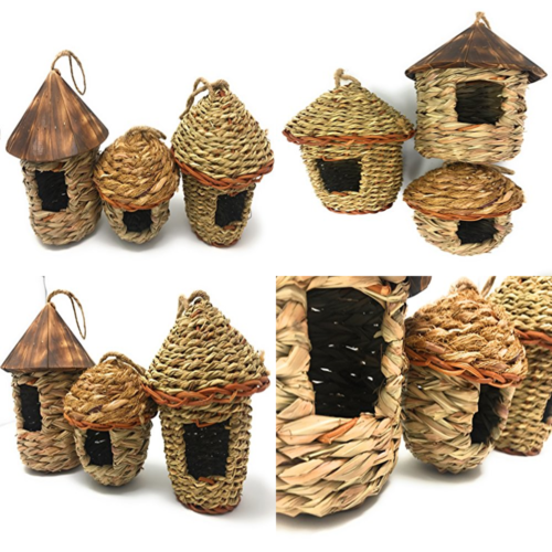 Small Bird Roosting Pocket/Birdhouse Handwoven Grasses Set Of Three