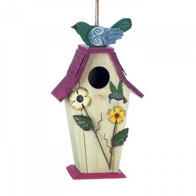 Flower Birdie Birdhouse Hummingbird Theme Wooden Colorful Garden Accent Nice