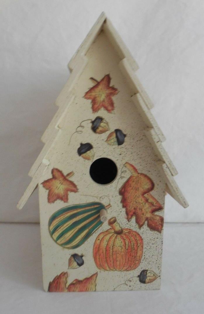 Autumn Painted  'Wooden Birdhouse'  with Shingled Roof and Attached Hanging Rope