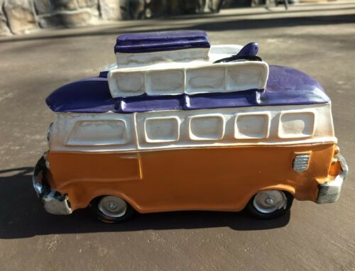 New old 1960's hippy purple orange Volkswagen van bus ceramic birdhouse
