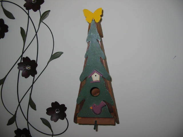 Large Rustic A-frame Birdhouse with Pine tree front - Cedar sides - bird perch